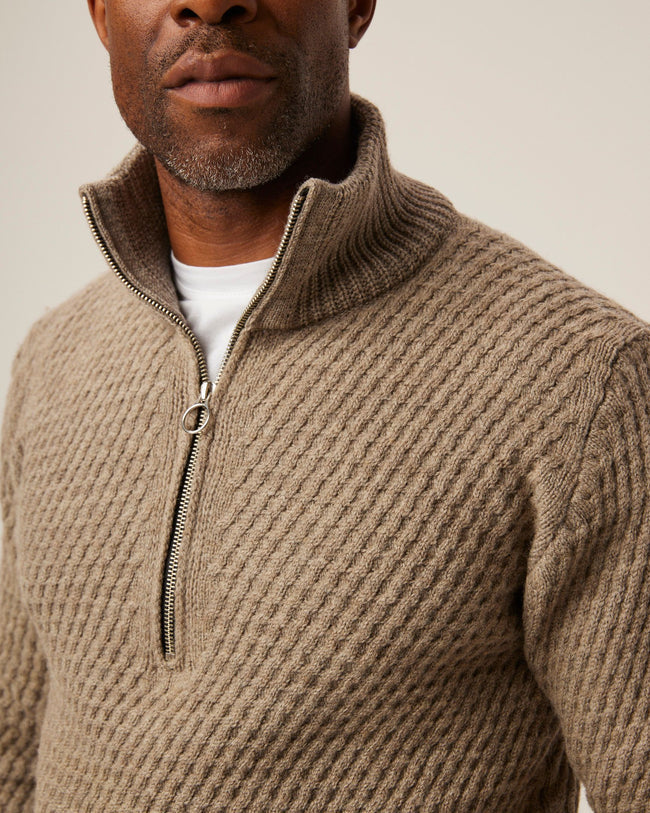 Peregrine Birchall Quarter Zip Jumper - Oak-Men&#39;s Sweaters-Brooklyn-Vancouver-Yaletown-Canada