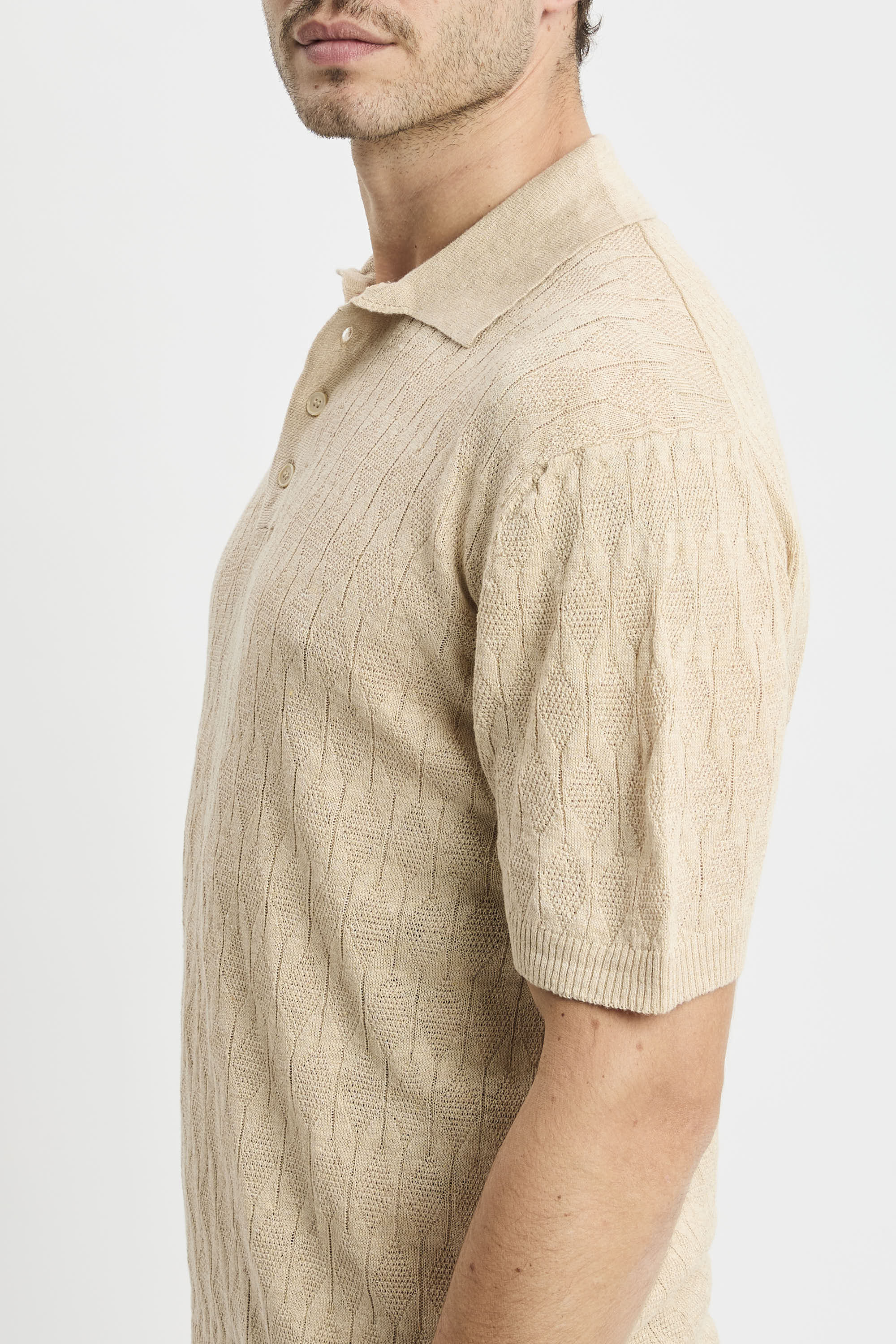Fiesoli Diamond Textured Polo Knit - Sabbia-Men's Sweaters-Brooklyn-Vancouver-Yaletown-Canada