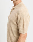 Fiesoli Diamond Textured Polo Knit - Sabbia-Men's Sweaters-Brooklyn-Vancouver-Yaletown-Canada