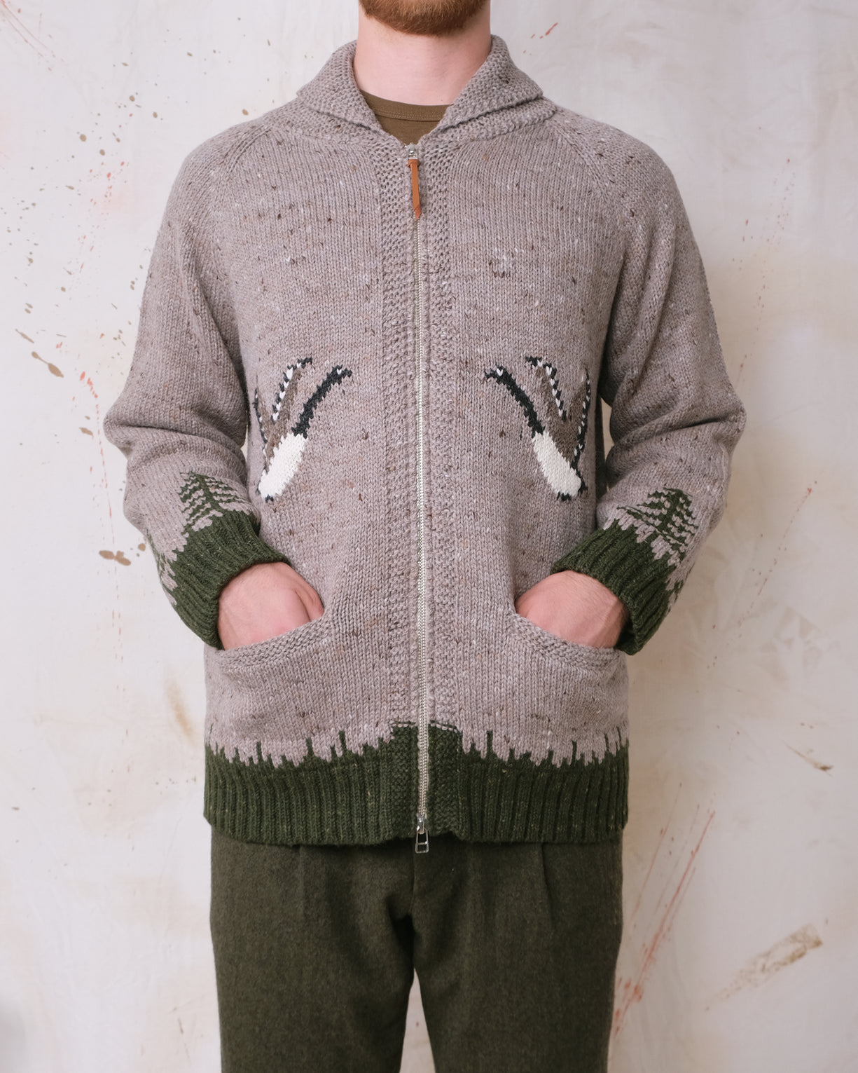 Outclass Zip Cardigan - Goose Motif-Men&#39;s Sweaters-Brooklyn-Vancouver-Yaletown-Canada