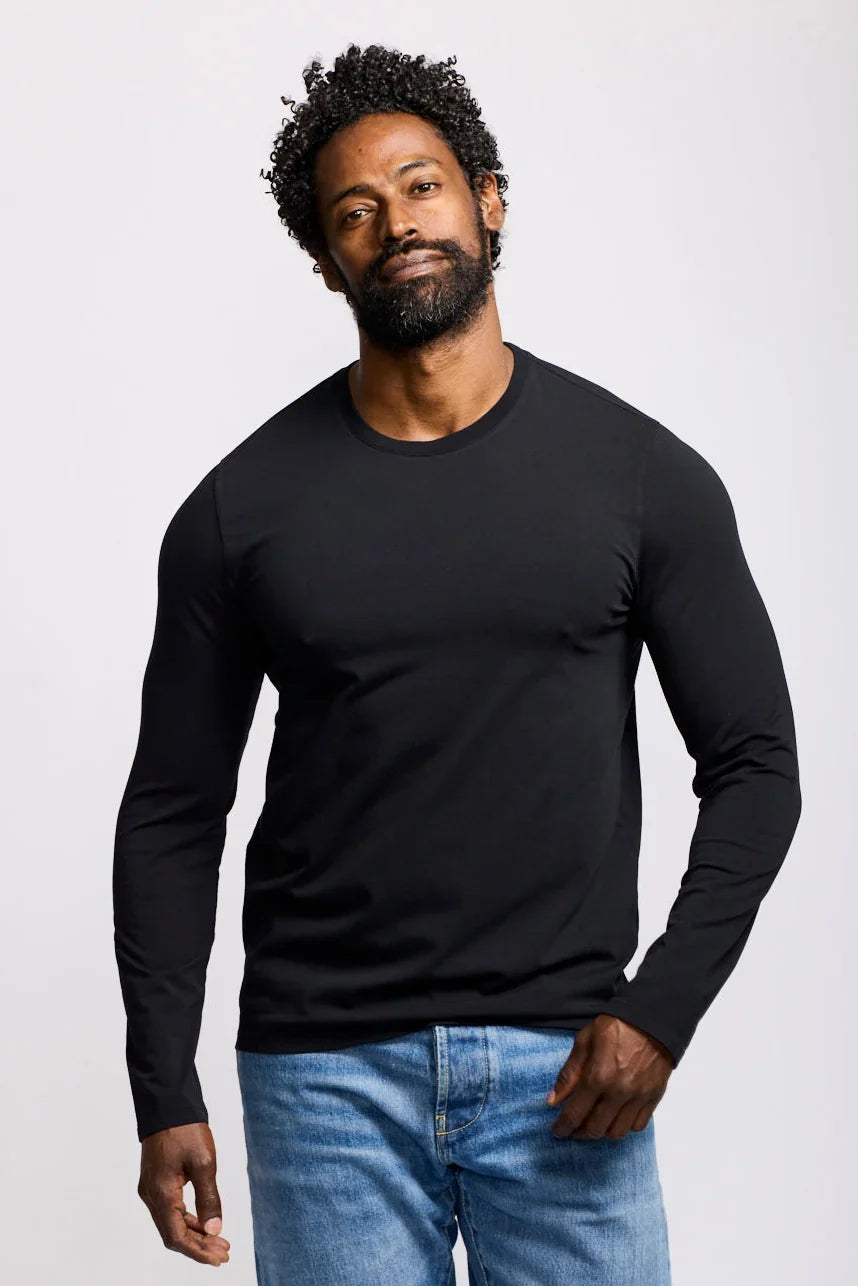 Easy Mondays Long Sleeve Crew Neck T-Shirt - Black-Men's T-Shirts-Brooklyn-Vancouver-Yaletown-Canada