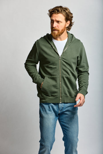 Easy Mondays Slub Cotton Zip Hoodie Thyme-Men's Sweatshirts-Brooklyn-Vancouver-Yaletown-Canada