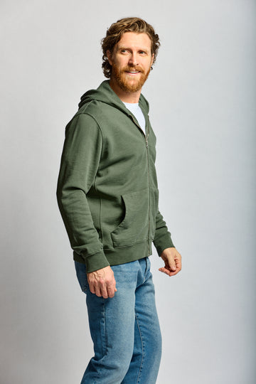 Easy Mondays Slub Cotton Zip Hoodie Thyme-Men's Sweatshirts-Brooklyn-Vancouver-Yaletown-Canada