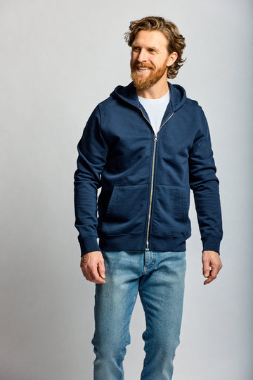 Easy Mondays Slub Cotton Zip Hoodie Navy-Men's Sweatshirts-Brooklyn-Vancouver-Yaletown-Canada