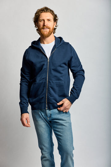 Easy Mondays Slub Cotton Zip Hoodie Navy-Men's Sweatshirts-Brooklyn-Vancouver-Yaletown-Canada