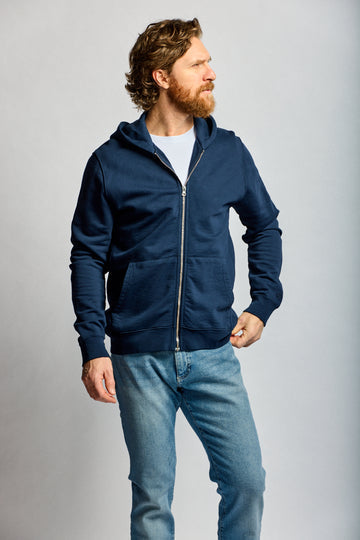 Easy Mondays Slub Cotton Zip Hoodie Navy-Men's Sweatshirts-Brooklyn-Vancouver-Yaletown-Canada