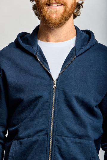 Easy Mondays Slub Cotton Zip Hoodie Navy-Men's Sweatshirts-Brooklyn-Vancouver-Yaletown-Canada