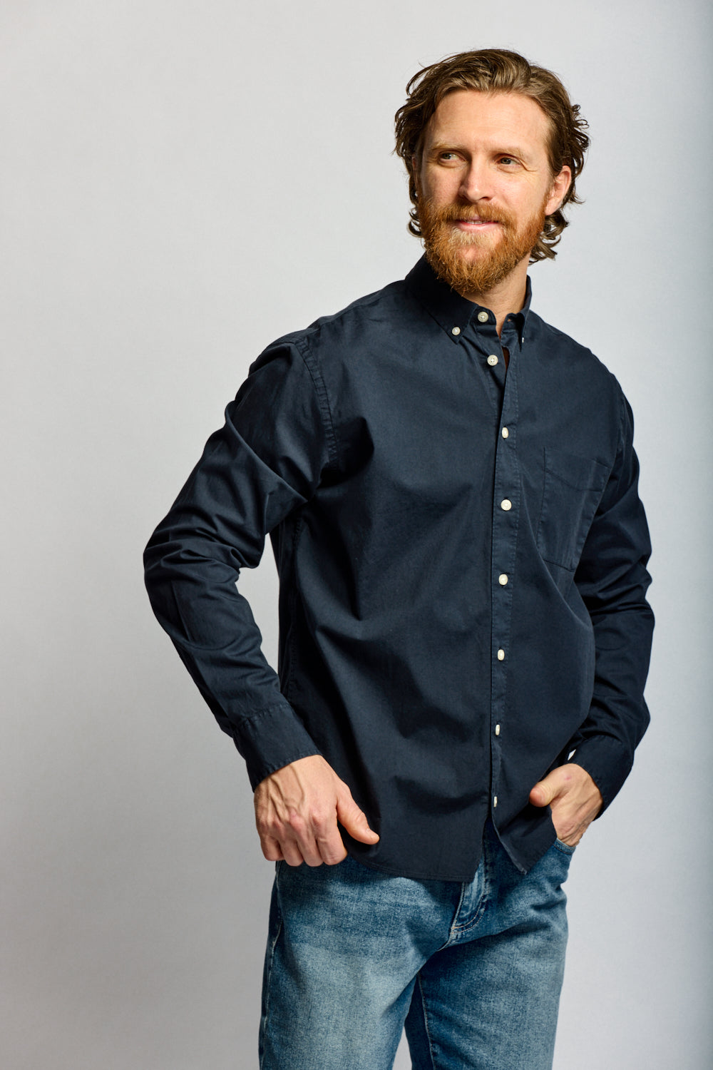 Easy Mondays Stretch Poplin Shirt Navy-Men's Shirts-Brooklyn-Vancouver-Yaletown-Canada