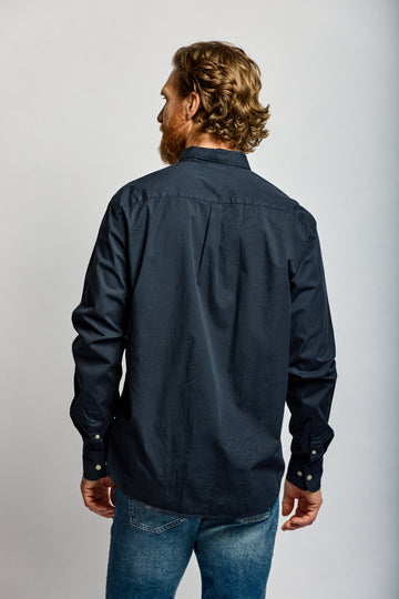 Easy Mondays Stretch Poplin Shirt Navy-Men's Shirts-Brooklyn-Vancouver-Yaletown-Canada