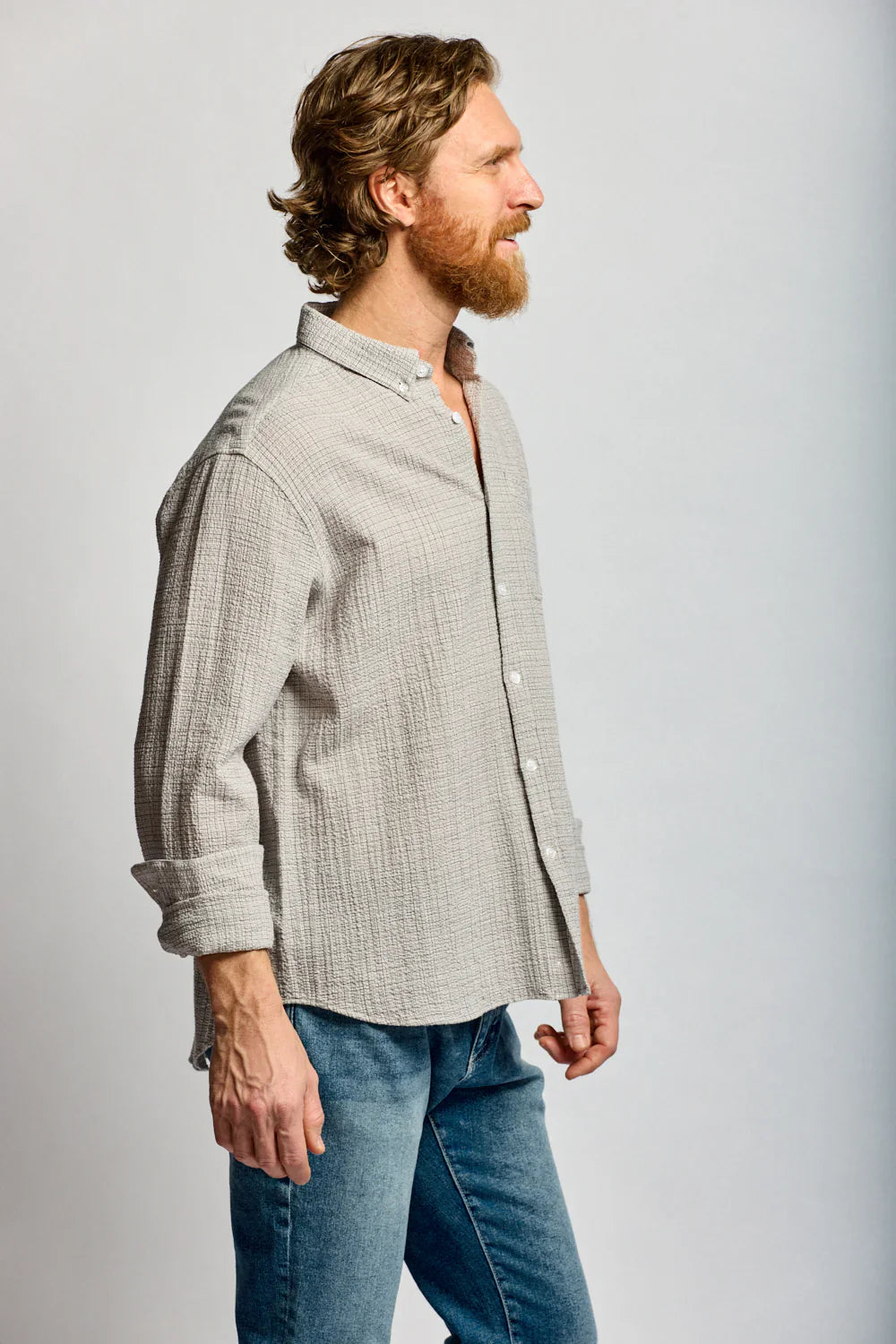 Easy Mondays Crinkle Button Down Stone-Men's Shirts-Howard-Surrey-Canada