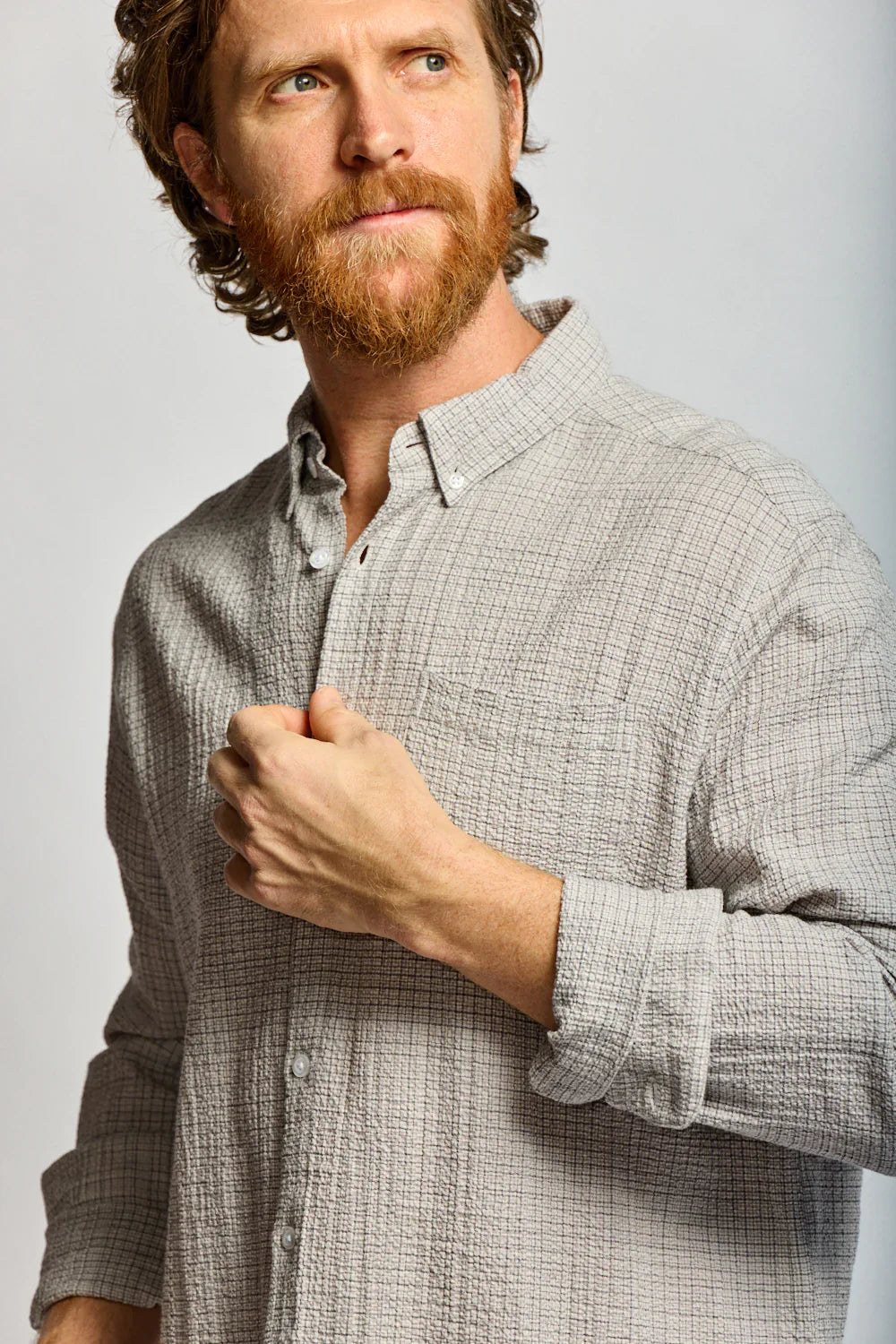 Easy Mondays Crinkle Button Down Stone-Men's Shirts-Howard-Surrey-Canada
