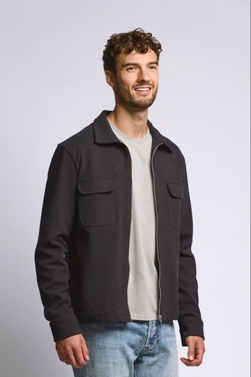 Easy Mondays Diagonal Zip Up Jacket - Black-Men's Jackets-Brooklyn-Vancouver-Yaletown-Canada
