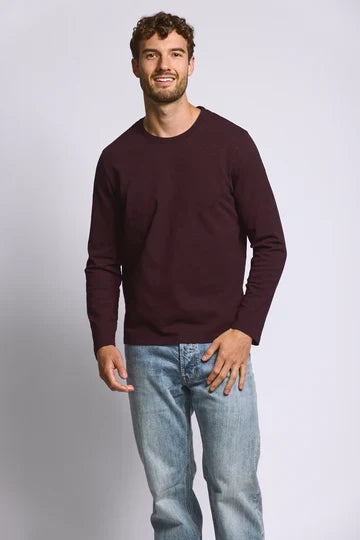 Easy Mondays Long Sleeve Slub Cotton T-Shirt - Oxblood-Men's T-Shirts-Brooklyn-Vancouver-Yaletown-Canada