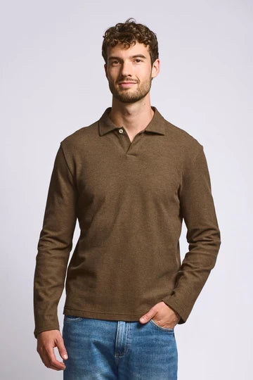 Easy Mondays Long Sleeve Pique Polo - Espresso-Men's T-Shirts-Brooklyn-Vancouver-Yaletown-Canada