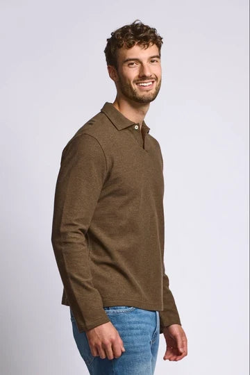 Easy Mondays Long Sleeve Pique Polo - Espresso-Men's T-Shirts-Brooklyn-Vancouver-Yaletown-Canada