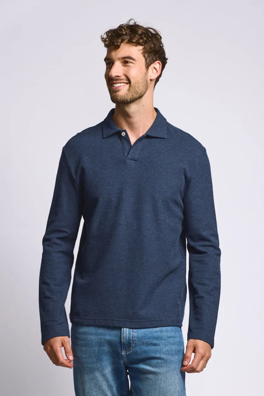 Easy Mondays Long Sleeve Pique Polo - Abyss-Men's T-Shirts-Brooklyn-Vancouver-Yaletown-Canada