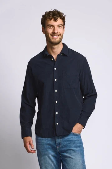 Easy Mondays Micro Corduroy Shirt - Navy-Men's Shirts-Brooklyn-Vancouver-Yaletown-Canada