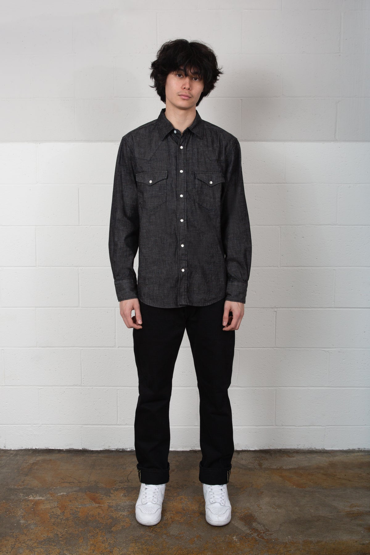 Edwin Kst069-01 Western Shirts - Black Denim-Men's Shirts-Brooklyn-Vancouver-Yaletown-Canada
