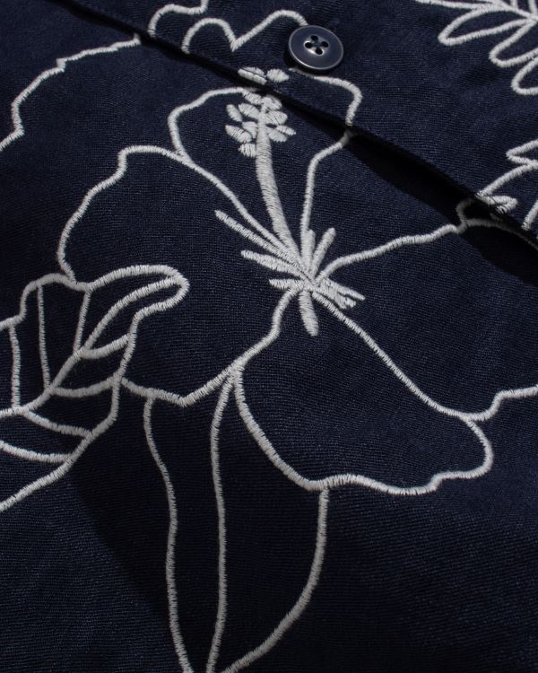 Far Afield Veloso Shirt - Embroidered Landscape - Navy-Men's Shirts-Brooklyn-Vancouver-Yaletown-Canada
