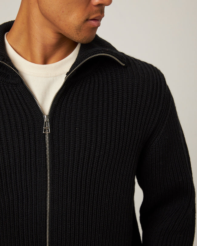 Peregrine Fisherman Cardigan - Black-Men&#39;s Sweaters-Brooklyn-Vancouver-Yaletown-Canada