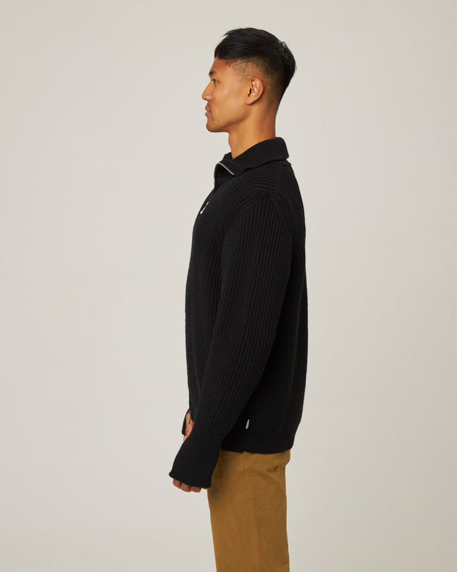 Peregrine Fisherman Cardigan - Black-Men&#39;s Sweaters-Brooklyn-Vancouver-Yaletown-Canada