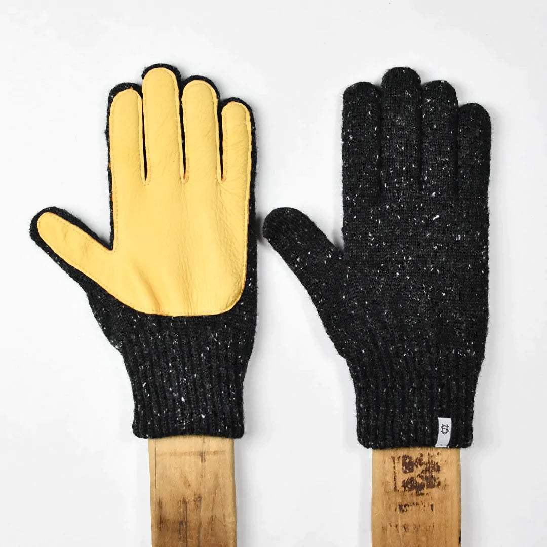 Upstate Stock Ragg Wool Full Finger W/Deerskin FW23-Men&#39;s Accessories-M-Black Tweed-Yaletown-Vancouver-Surrey-Canada
