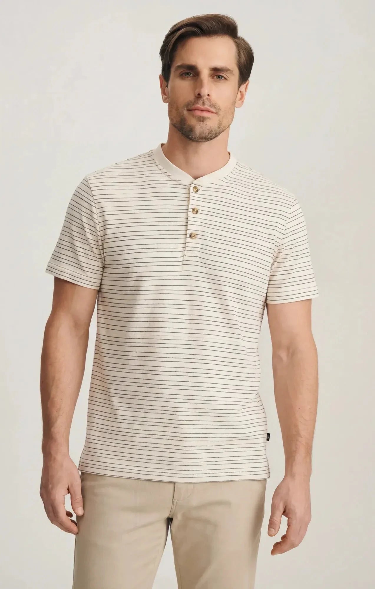 34 Heritage Striped Henley Beige-Men's T-Shirts-Brooklyn-Vancouver-Yaletown-Canada