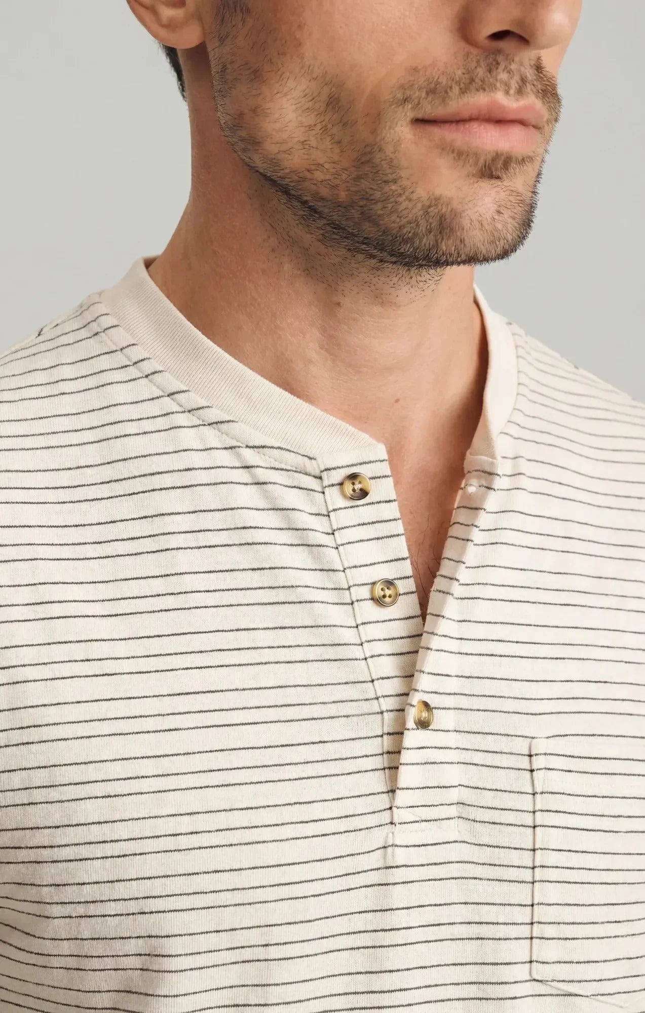 34 Heritage Striped Henley Beige-Men's T-Shirts-Brooklyn-Vancouver-Yaletown-Canada