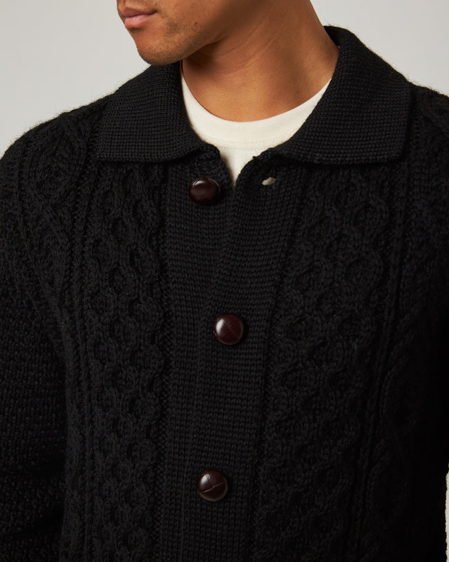 Peregrine Hudson Aran Cardigan - Black-Men&#39;s Sweaters-Brooklyn-Vancouver-Yaletown-Canada