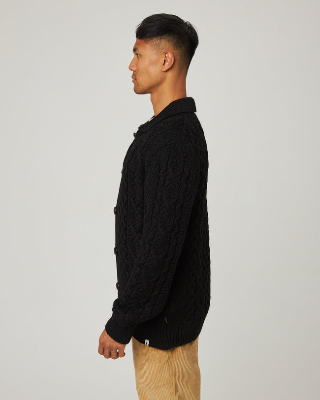 Peregrine Hudson Aran Cardigan - Black-Men&#39;s Sweaters-Brooklyn-Vancouver-Yaletown-Canada