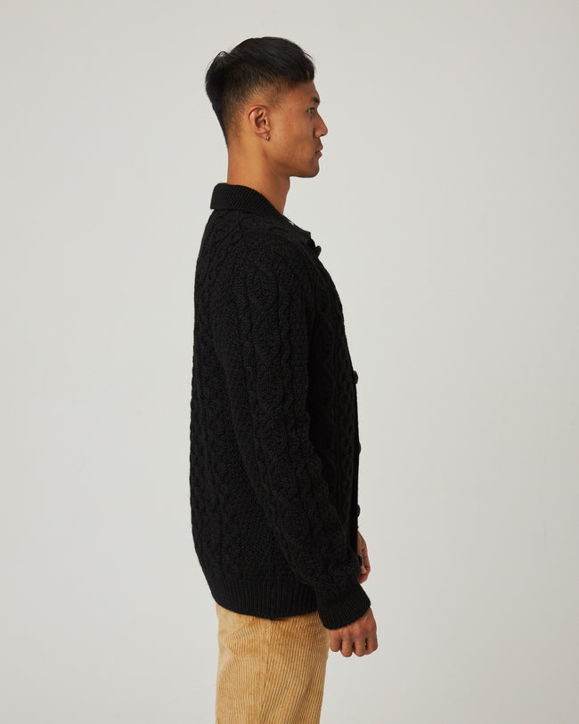 Peregrine Hudson Aran Cardigan - Black-Men&#39;s Sweaters-Brooklyn-Vancouver-Yaletown-Canada