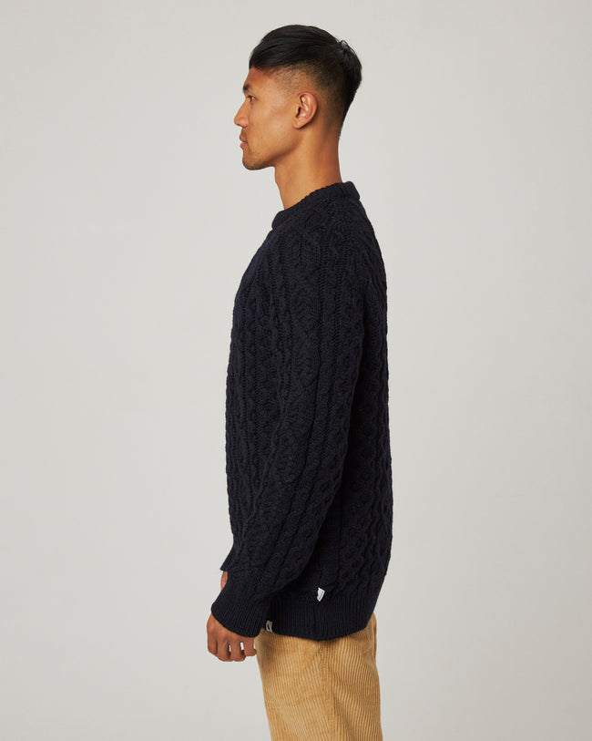 Peregrine Hudson Aran Jumper - Navy-Men&#39;s Sweaters-Brooklyn-Vancouver-Yaletown-Canada