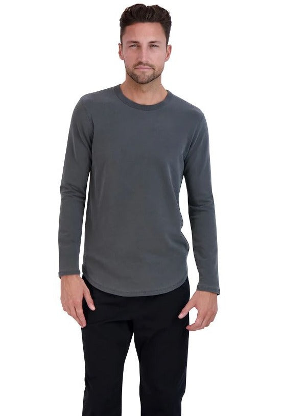 Goodlife-LS Sun-Faded Micro Terry Crew Tee-Black FW23-Men&#39;s T-Shirts-Yaletown-Vancouver-Surrey-Canada 
