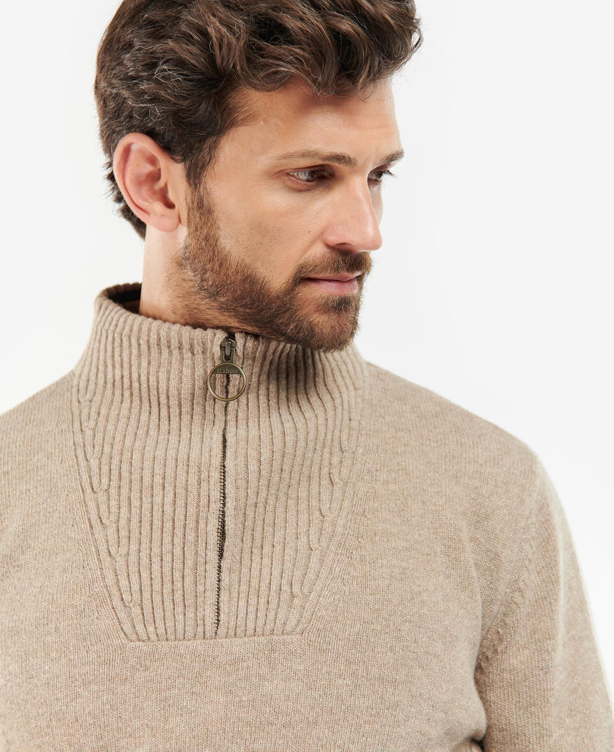 Barbour Jacket Nelson Essential Half Zip Stone-Men's Jackets-Brooklyn-Vancouver-Yaletown-Canada