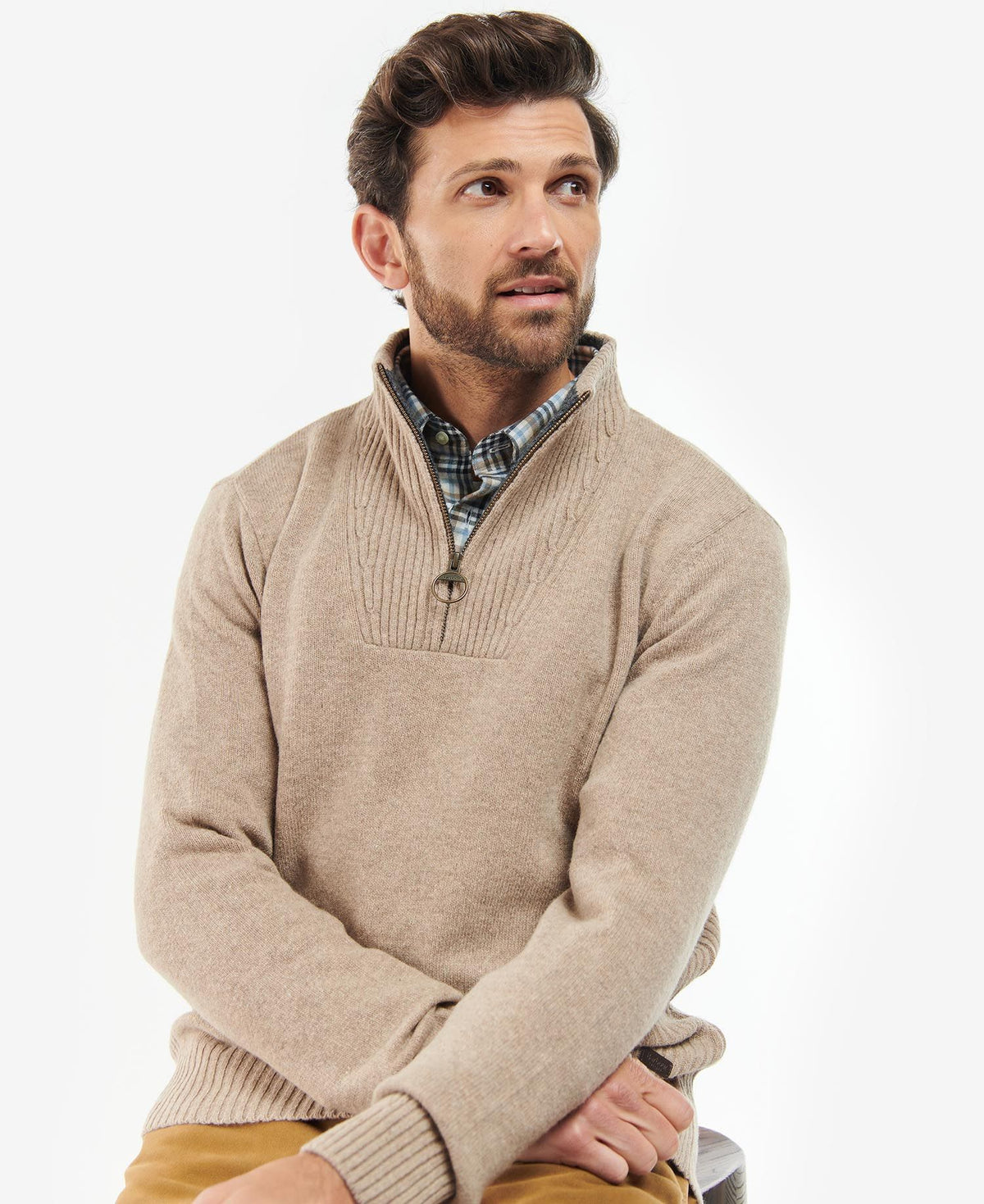 Barbour Jacket Nelson Essential Half Zip Stone-Men's Jackets-Brooklyn-Vancouver-Yaletown-Canada