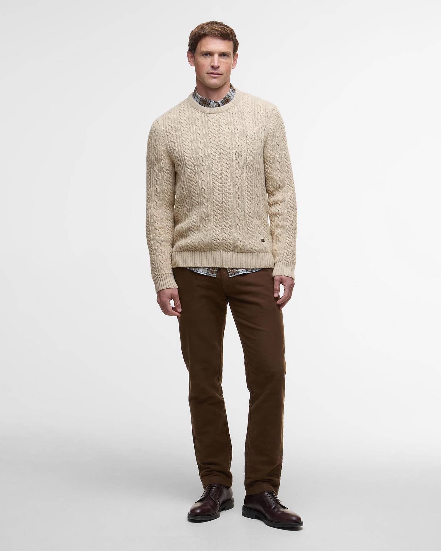 Barbour Lowfen Cable Crew - Stone-Men&#39;s Sweaters-Brooklyn-Vancouver-Yaletown-Canada