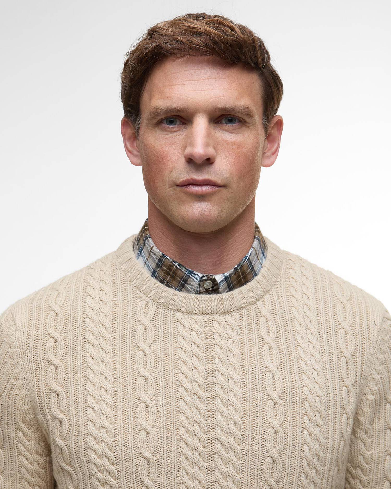 Barbour Lowfen Cable Crew - Stone-Men&#39;s Sweaters-Brooklyn-Vancouver-Yaletown-Canada