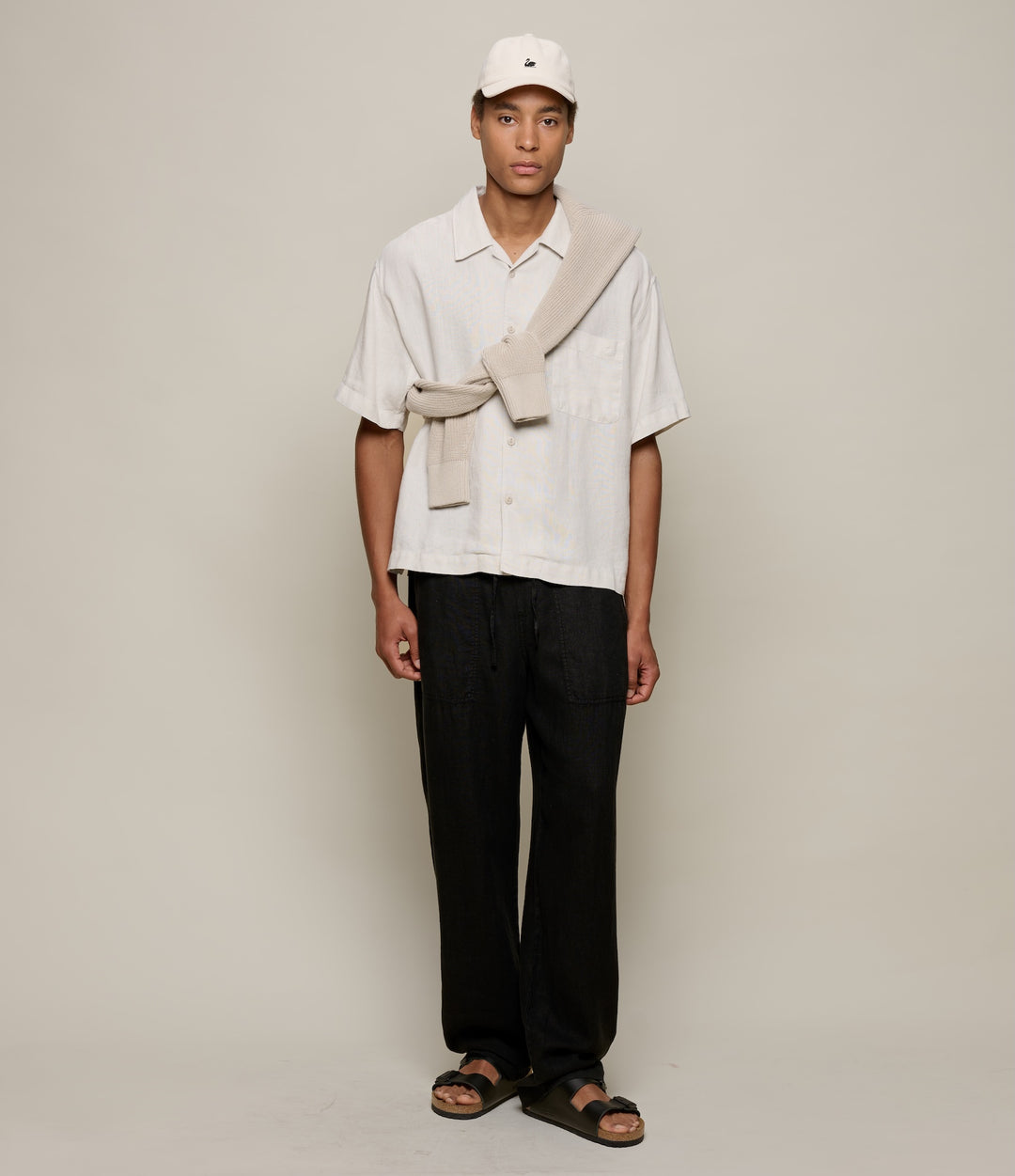 Merz Linen Bowling Short Sleeve Shirt - Light Stone-Men's Shirts-Brooklyn-Vancouver-Yaletown-Canada