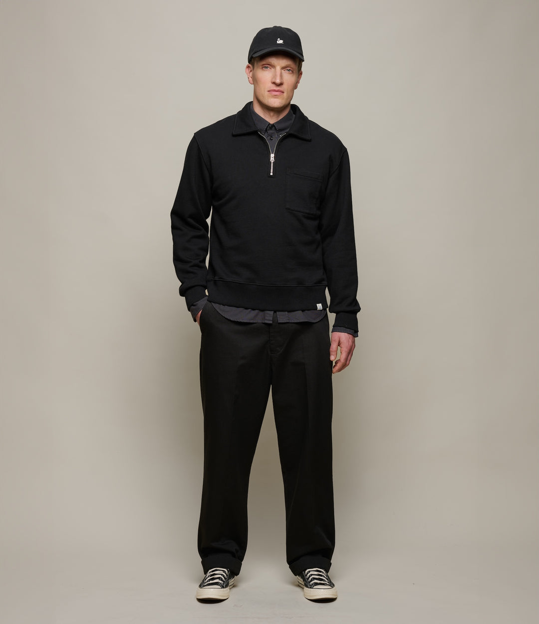 Merz Authentic Fleece Half-Zip Sweatshirt - Deep Black-Men's Sweatshirts-Brooklyn-Vancouver-Yaletown-Canada