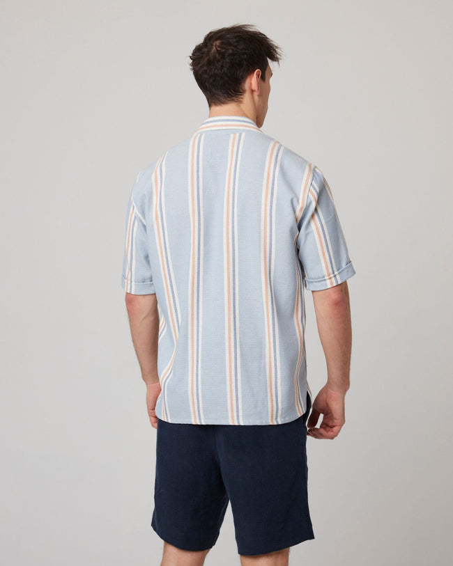 Peregrine Quay Cuban Collar Shirt - River Stripe-Men's Shirts-Brooklyn-Vancouver-Yaletown-Canada