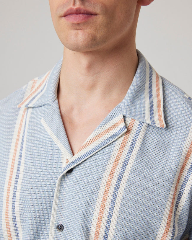 Peregrine Quay Cuban Collar Shirt - River Stripe-Men's Shirts-Brooklyn-Vancouver-Yaletown-Canada