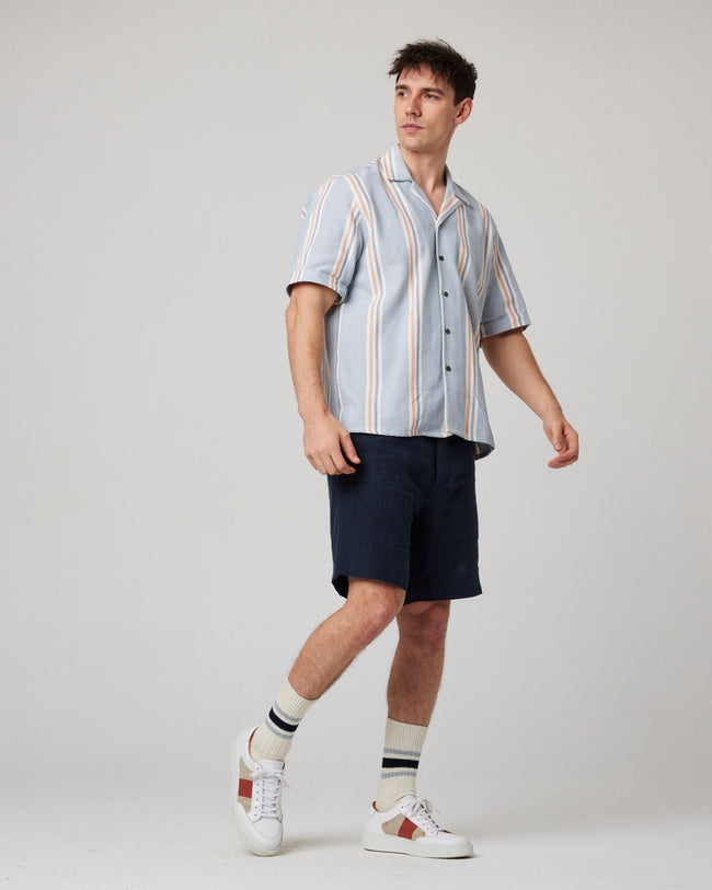 Peregrine Quay Cuban Collar Shirt - River Stripe-Men's Shirts-Brooklyn-Vancouver-Yaletown-Canada