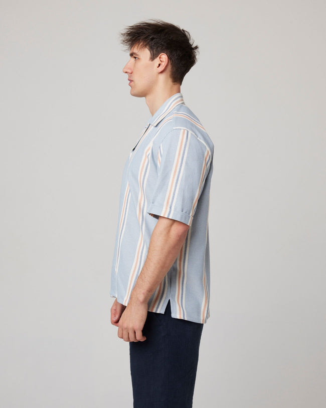 Peregrine Quay Cuban Collar Shirt - River Stripe-Men's Shirts-Brooklyn-Vancouver-Yaletown-Canada