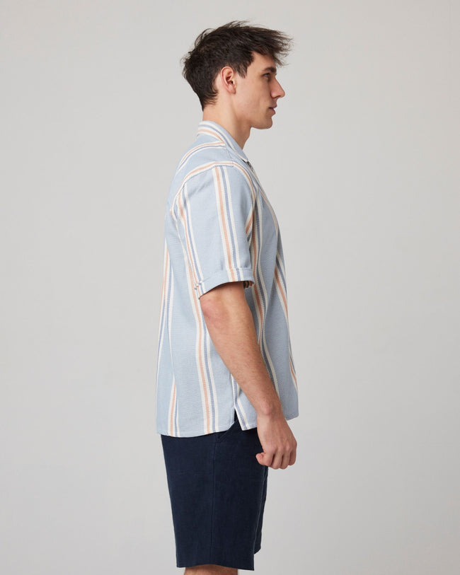 Peregrine Quay Cuban Collar Shirt - River Stripe-Men's Shirts-Brooklyn-Vancouver-Yaletown-Canada