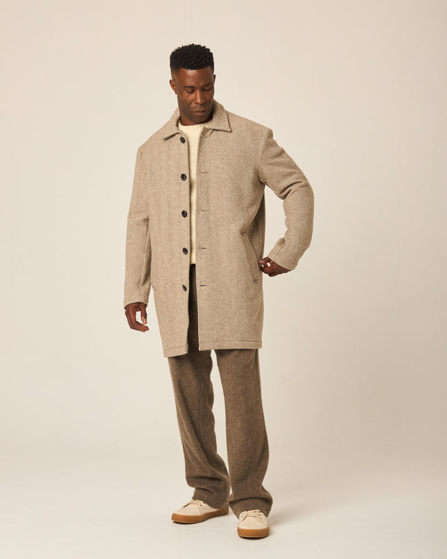 Peregrine Scout Wool Coat - Oak Heringbone-Men's Coats-Brooklyn-Vancouver-Yaletown-Canada