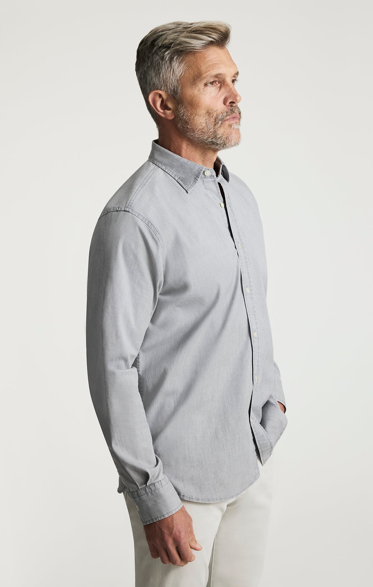 34 Heritage Denim Shirt Grey Indigo-Men's Shirts-Brooklyn-Vancouver-Yaletown-Canada