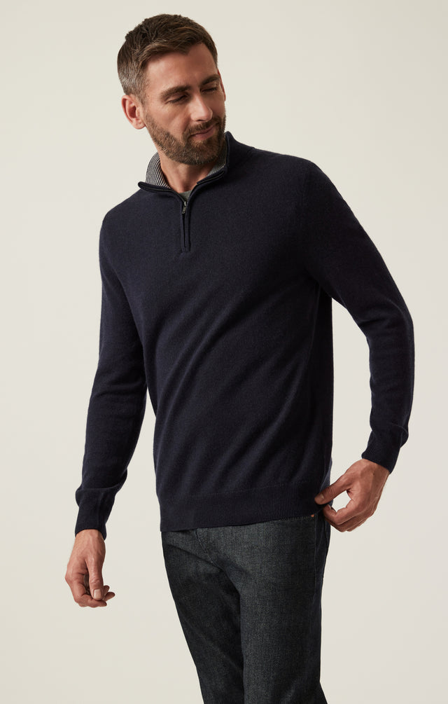 34 Heritage Cashmere Quarter Zip Sweater Dark Navy-Men&#39;s Sweaters-Brooklyn-Vancouver-Yaletown-Canada