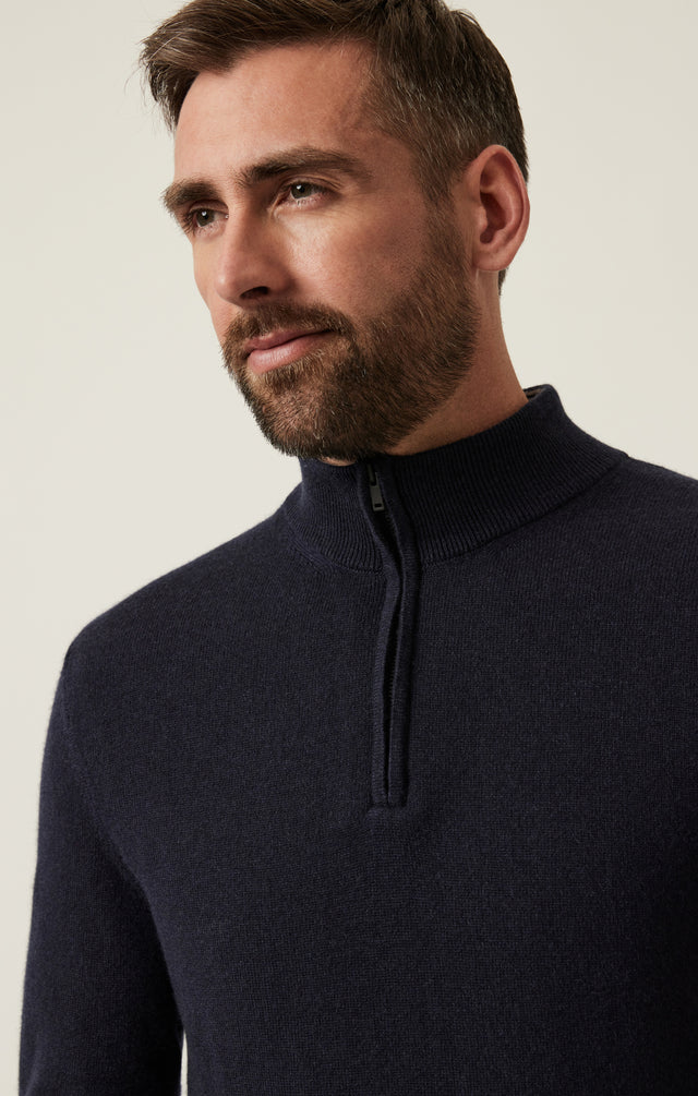 34 Heritage Cashmere Quarter Zip Sweater Dark Navy-Men&#39;s Sweaters-Brooklyn-Vancouver-Yaletown-Canada