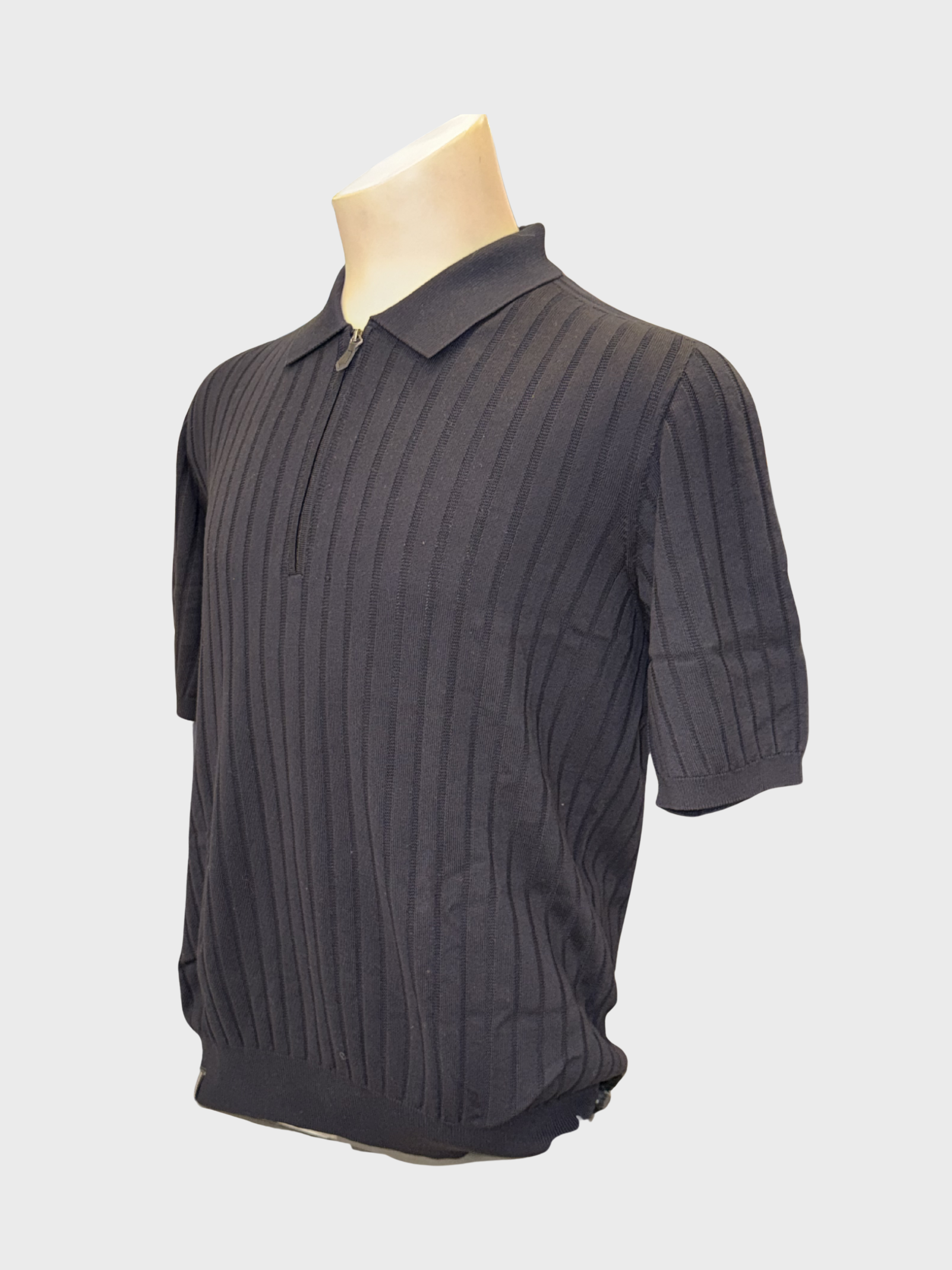 Arovescio Polo Zip Mc Costa Piatta Zip Polo - Black-Men's T-Shirts-Brooklyn-Vancouver-Yaletown-Canada