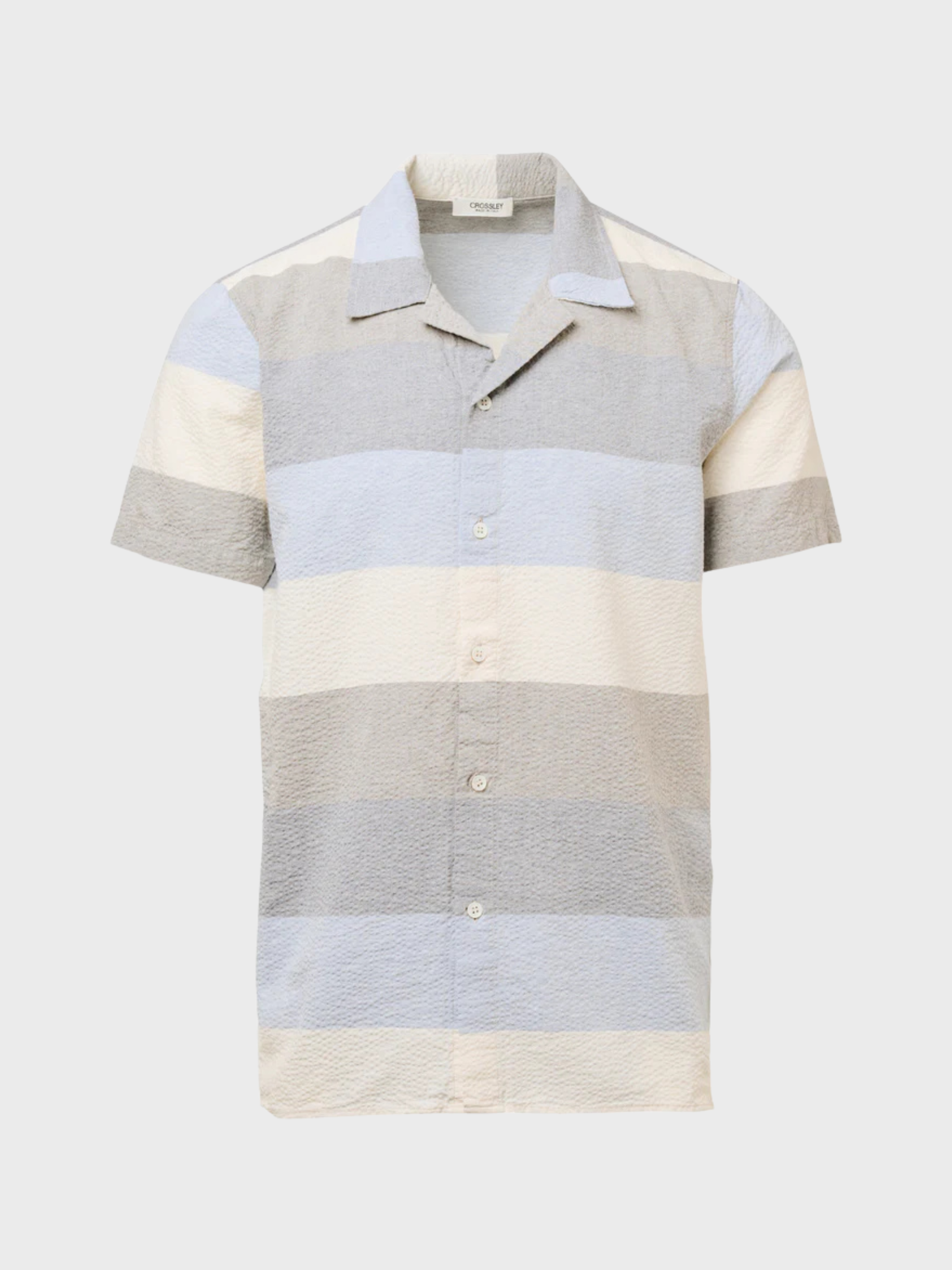 Crossley Ellims Larg Horizontal Stripe Shirt Shortsleeve - R1 Grey/Blu/Crm-Men's T-Shirts-Brooklyn-Vancouver-Yaletown-Canada